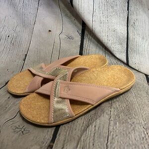 Spenco Women's Lingo Slide Comfort Sandal Rose & Metallic Straps Size 7 M US GUC